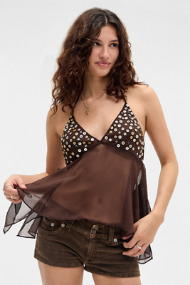 Light Before Dark Isla Ibiza Button Cami - Brown XS at Urban Outfitters