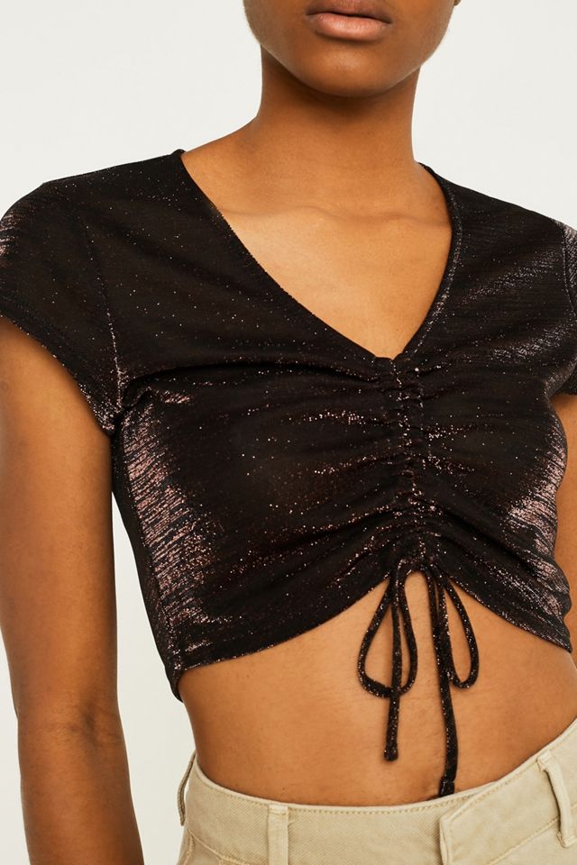 UO - T-shirt pailleté froncé à manches courtes  #1
