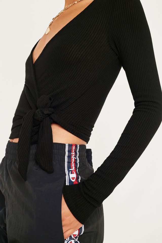 UO Bailey Black Long-Sleeve Wrap Top #1