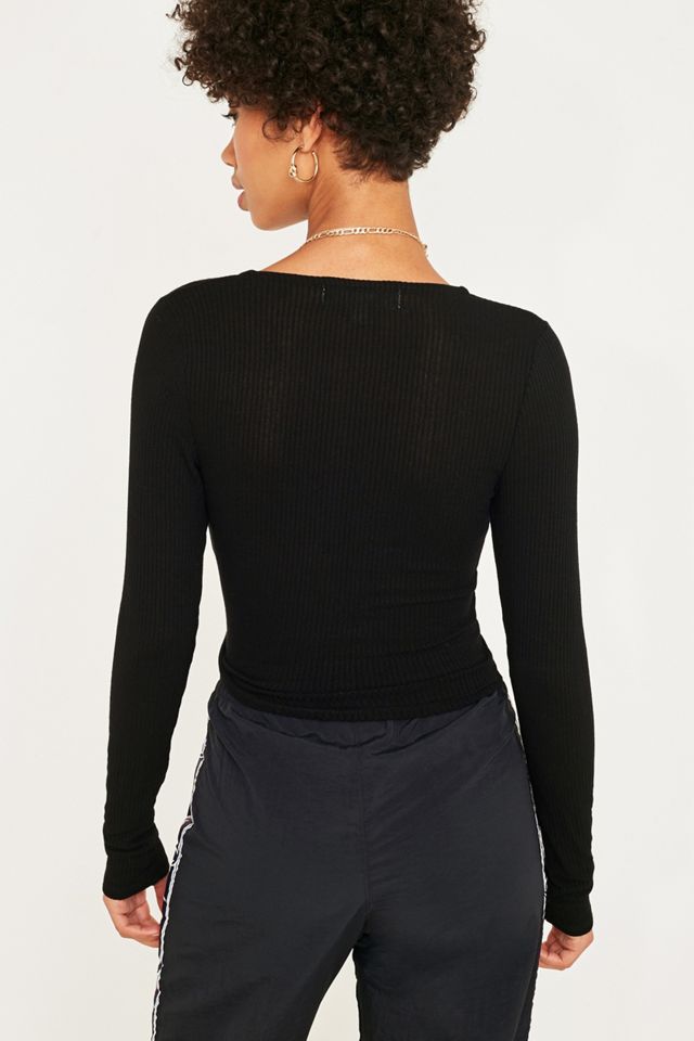 UO Bailey Black Long-Sleeve Wrap Top #3