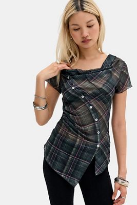 Silence + Noise Rubie Wasserfallkragen Asymmetrische Knopfbluse