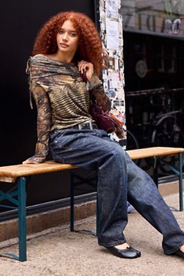 Silence + Noise Yellow Minne Mesh Bardot Top