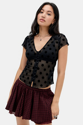 UO Spot Short Sleeve Flocked Mesh Shirt Product Page