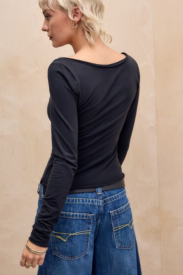 UO Tissue Boat Neck Henley T-Shirt #3