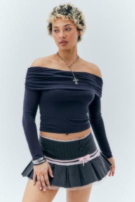 UO Off-The-Shoulder Cupro Long Sleeve Top