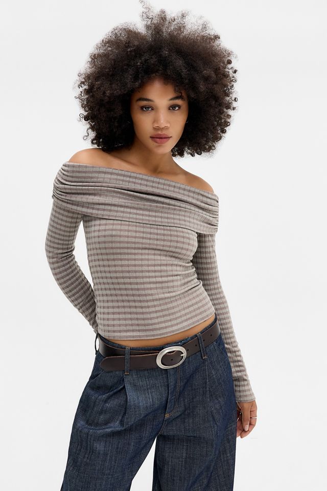 Silence + Noise Tia Striped Bardot Top #1