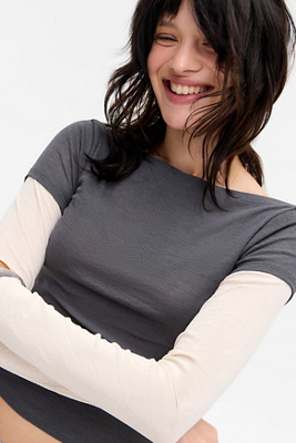 UO Frankie Double Layer T-Shirt - Khaki M at Urban Outfitters