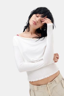 Silence + Noise Dolly Shirred Long Sleeve Top