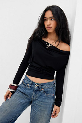 Silence + Noise Cowl Neck Long Sleeve T-Shirt - Black M at Urban Outfitters