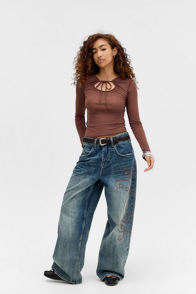 UO Neena Keyhole Mesh Long Sleeve Top #2