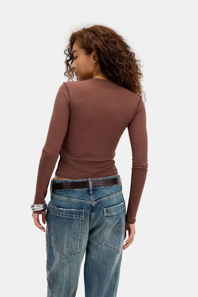 UO Neena Keyhole Mesh Long Sleeve Top #3