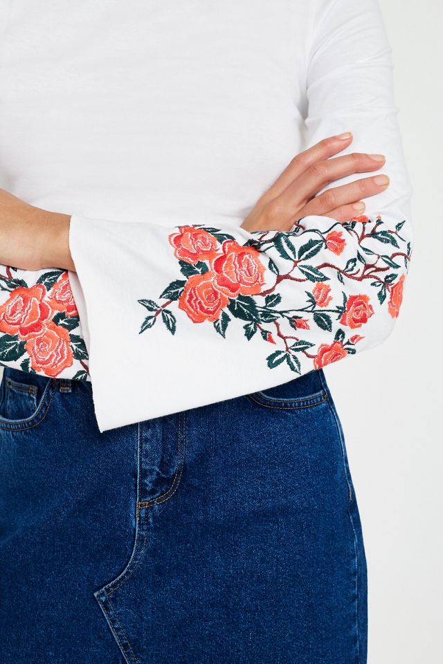 Pins & Needles Floral Embroidered Flute Sleeve Top #1