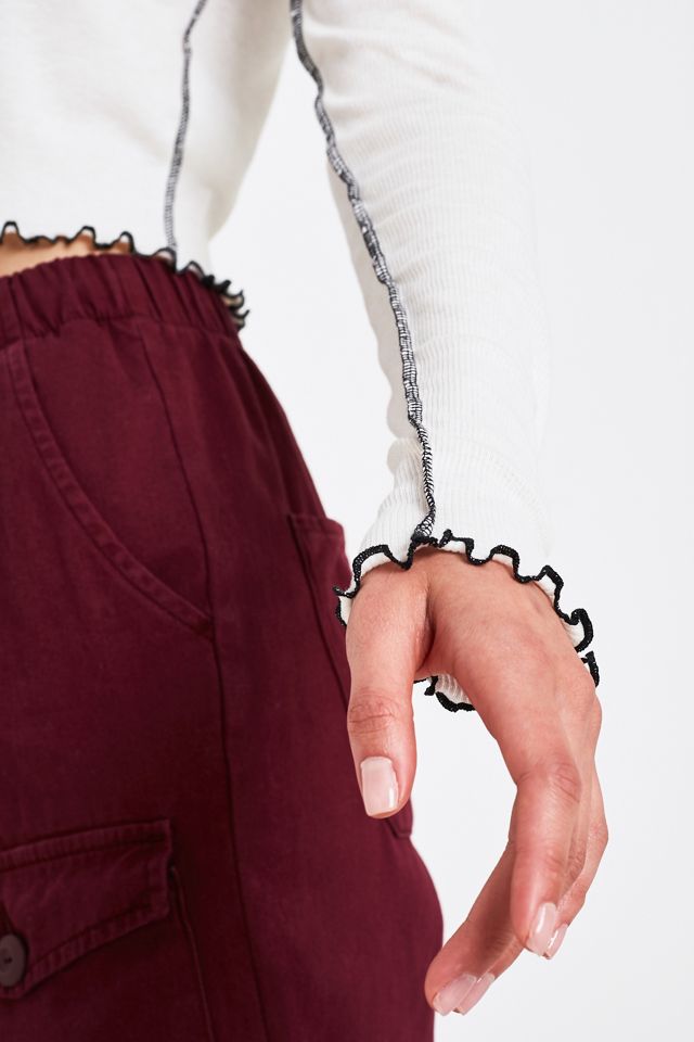 UO - T-shirt à manches longues à bordures ondulées surpiquées #3