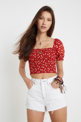 UO Sabrina Smocked Square Neck Top