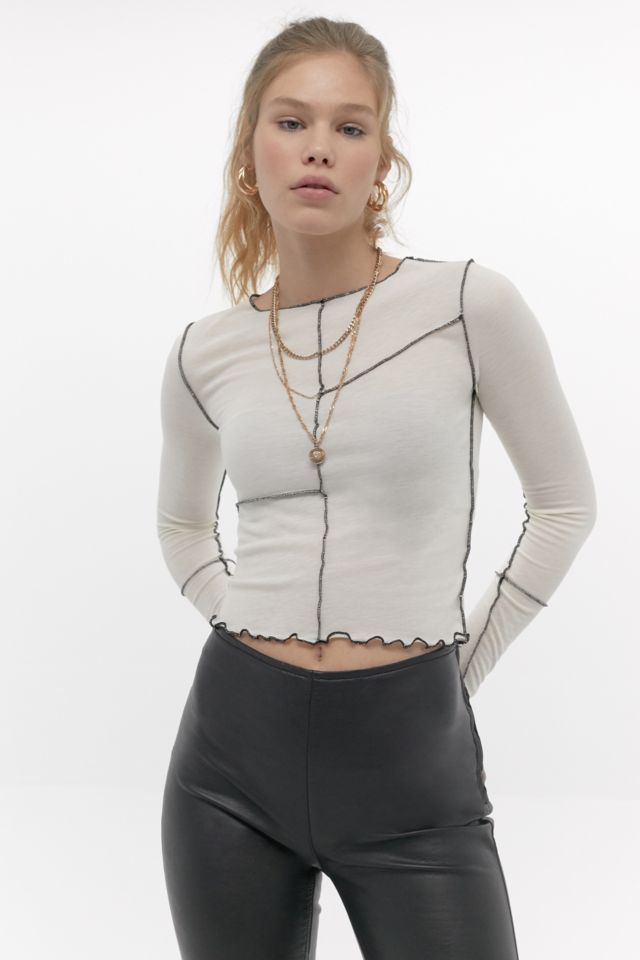 UO Contrast Stitch Layering Cream Top