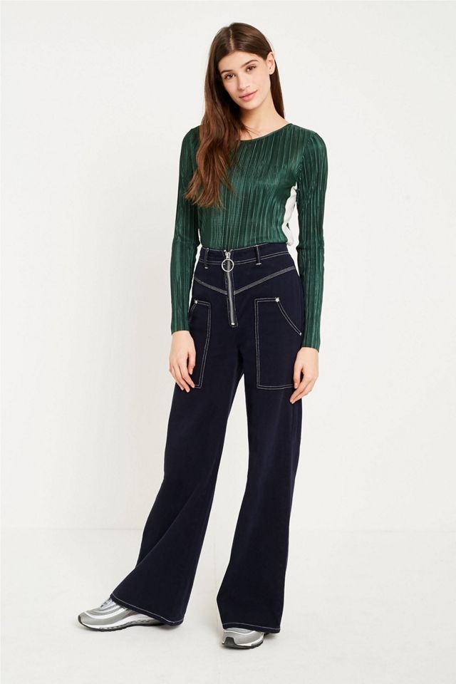 UO Plisse Contrast Stripe Side Long Sleeve Top #1