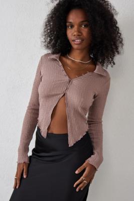 UO Lilah Crinkle Shirt - Pink M at Urban Outfitters