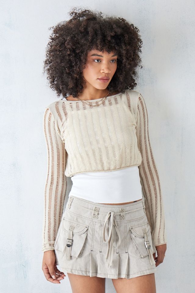 UO Long Sleeve Chiara Lattice Cropped Top #1
