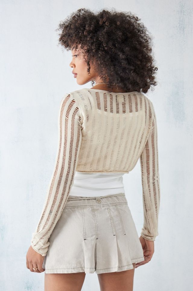 UO Long Sleeve Chiara Lattice Cropped Top #2