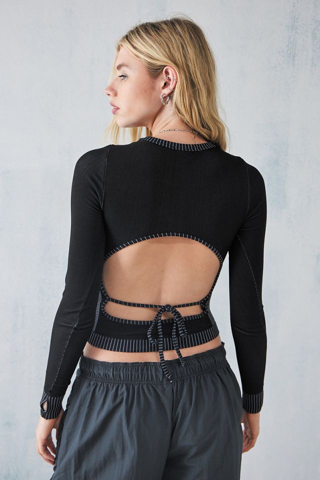 iets frans... Black Lara Long-Sleeved Longline Tie-Back Top #3