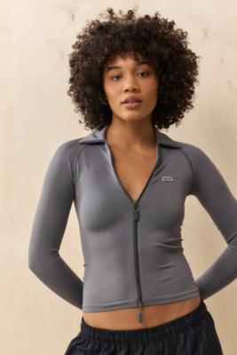 iets frans. Hallie Zip-Up Long Sleeve Top - Grey M at Urban Outfitters