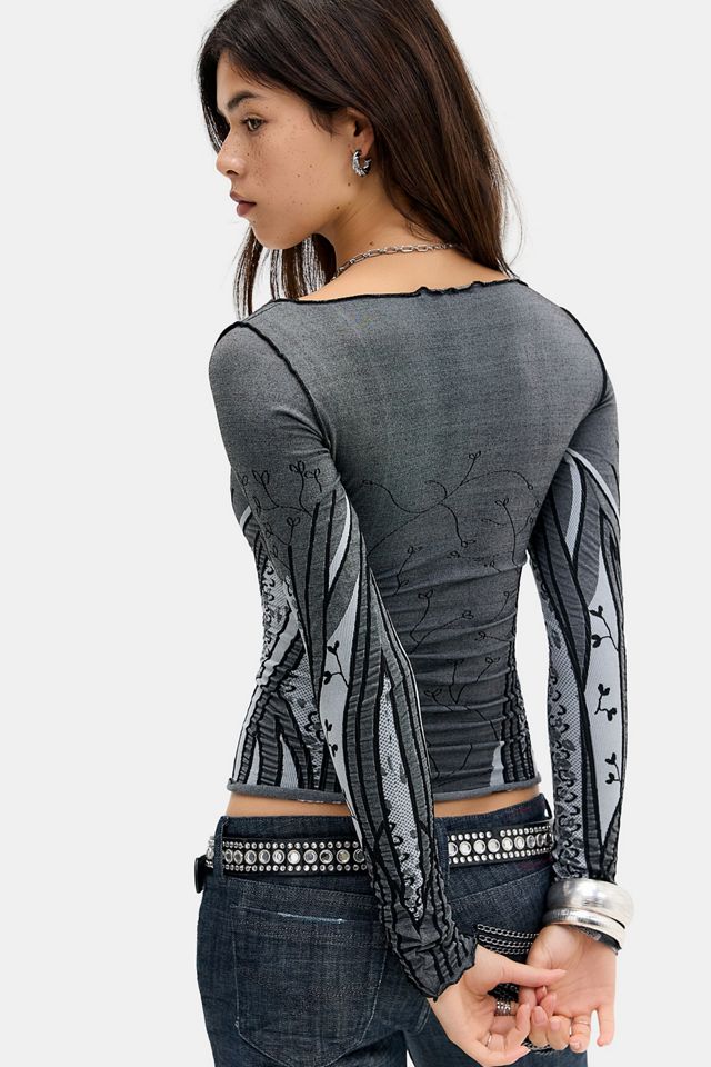 Silence + Noise Seamless Plunge Jacquard Top #3