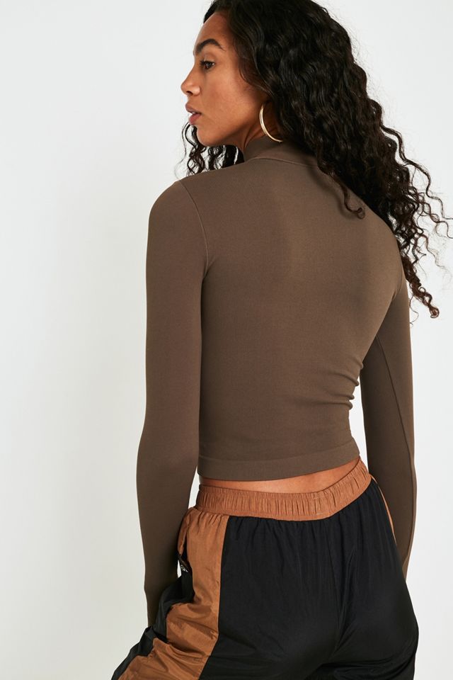 UO Brown Baby Rib Half-Zip Funnel Neck Top #3