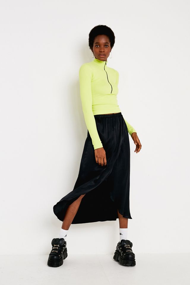 UO - Haut côtelé à col cheminée zippé vert citron #1