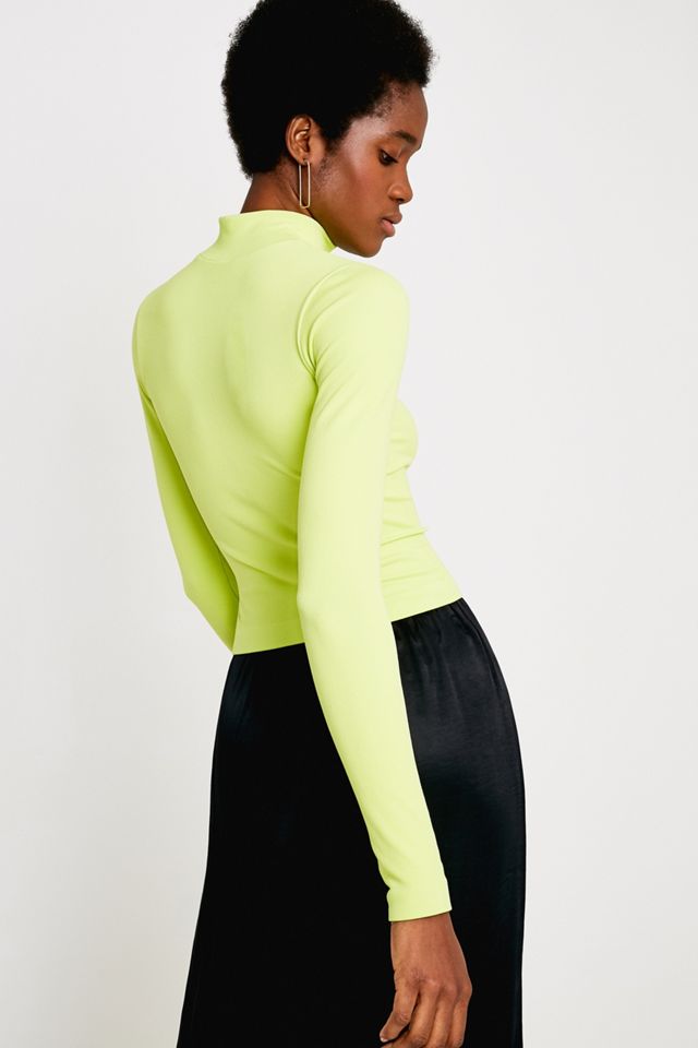 UO - Haut côtelé à col cheminée zippé vert citron #4