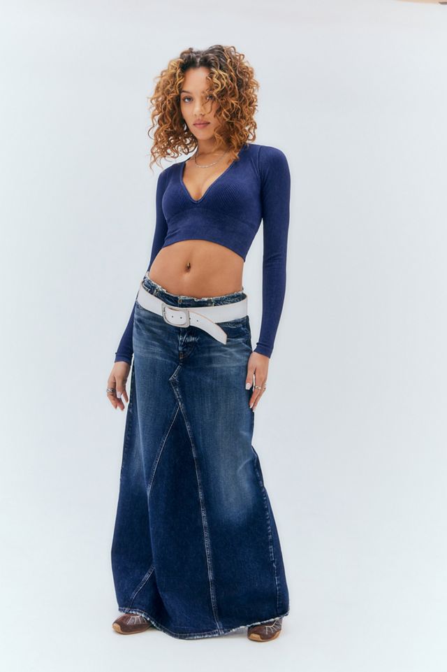 UO Josie Long Sleeved Seamless Acid Wash Ribbed Top #2