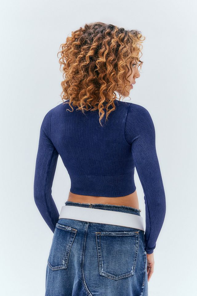 UO Josie Long Sleeved Seamless Acid Wash Ribbed Top #3