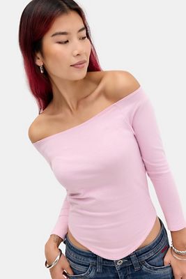 UO Schulterfreies Basic-T-Shirt mit 3/4-Ärmeln