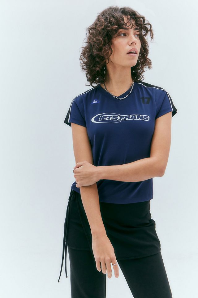 iets frans... T-shirt bleu marine à col en V avec logo #1