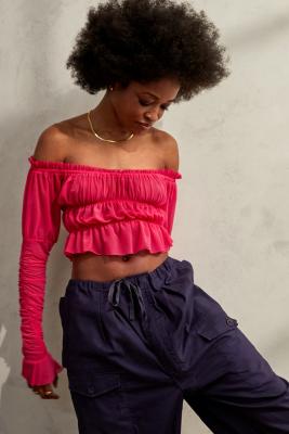 UO Isla Off-Shoulder Top - Pink XS at Urban Outfitters