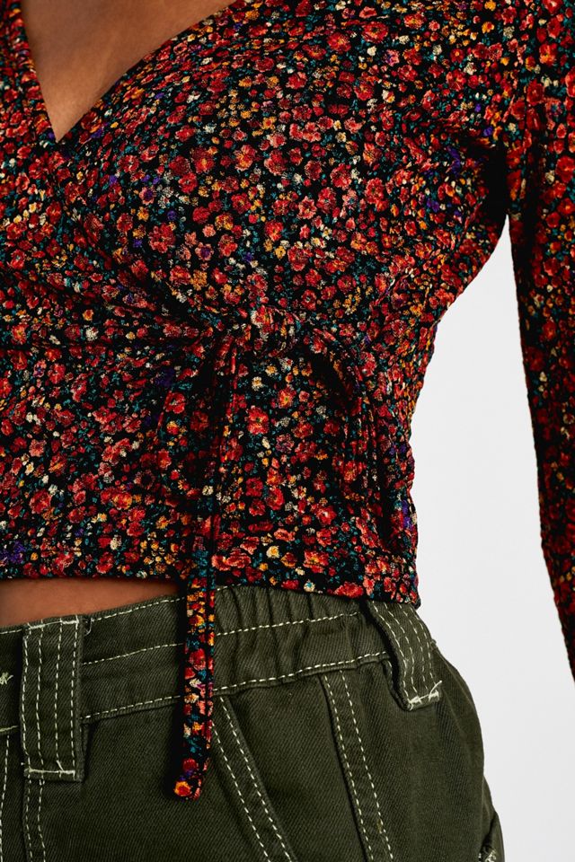 UO Floral Jacquard Long-Sleeve Wrap Blouse #2
