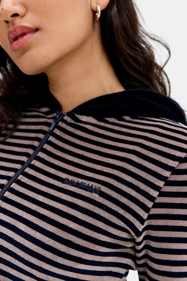 BDG Bekki Streifen Zip-Through Velour Kapuzenpullover #2
