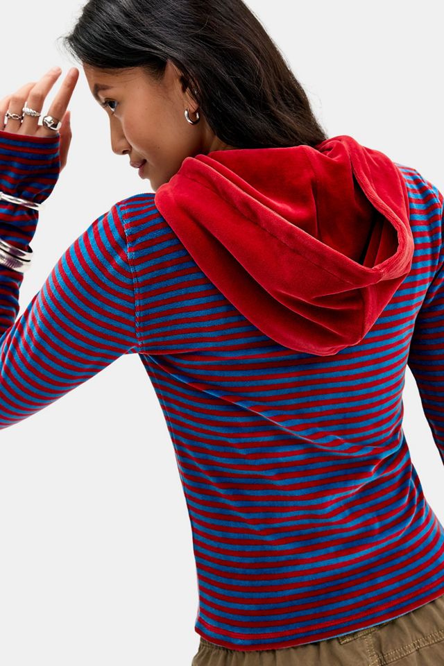 BDG Bekki Streifen Zip-Through Velour Kapuzenpullover #3