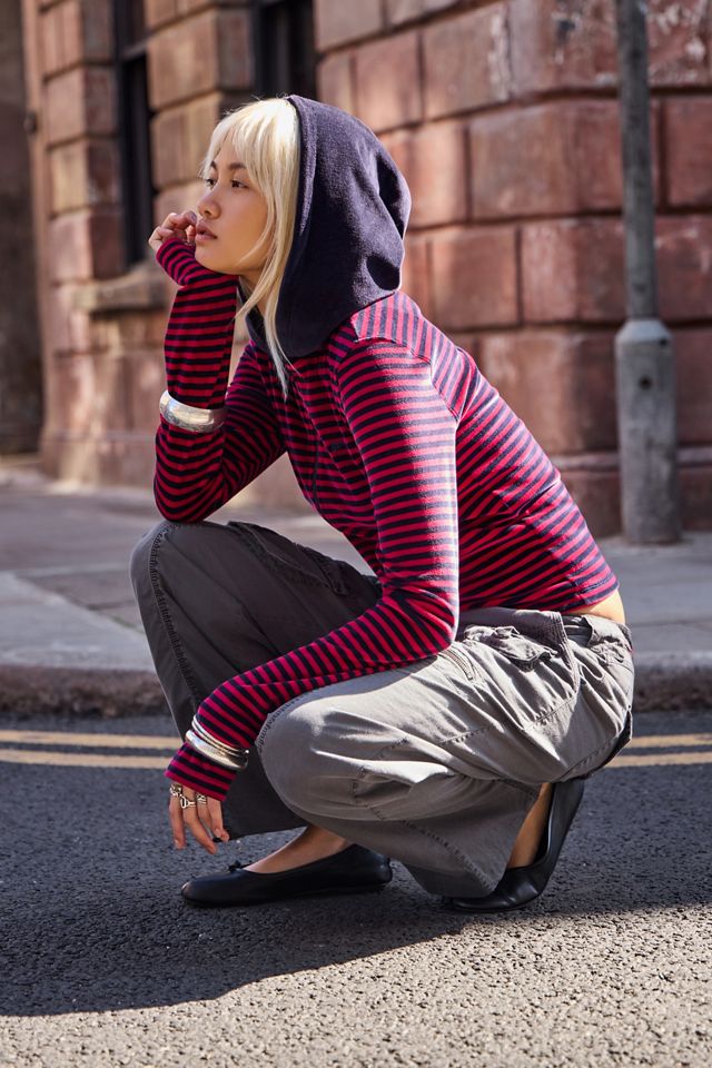 BDG Bekki Streifen Zip-Through Velour Kapuzenpullover #1