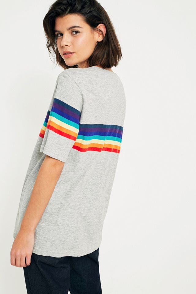 UO Rainbow Striped Sleeve T-Shirt #3