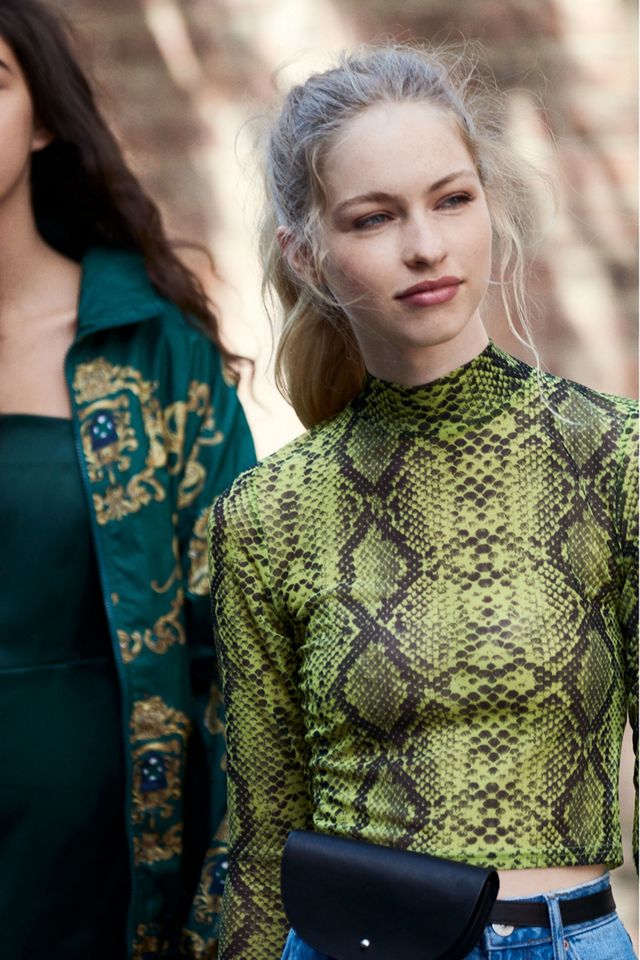 UO Neon Snake Print Funnel Neck Top