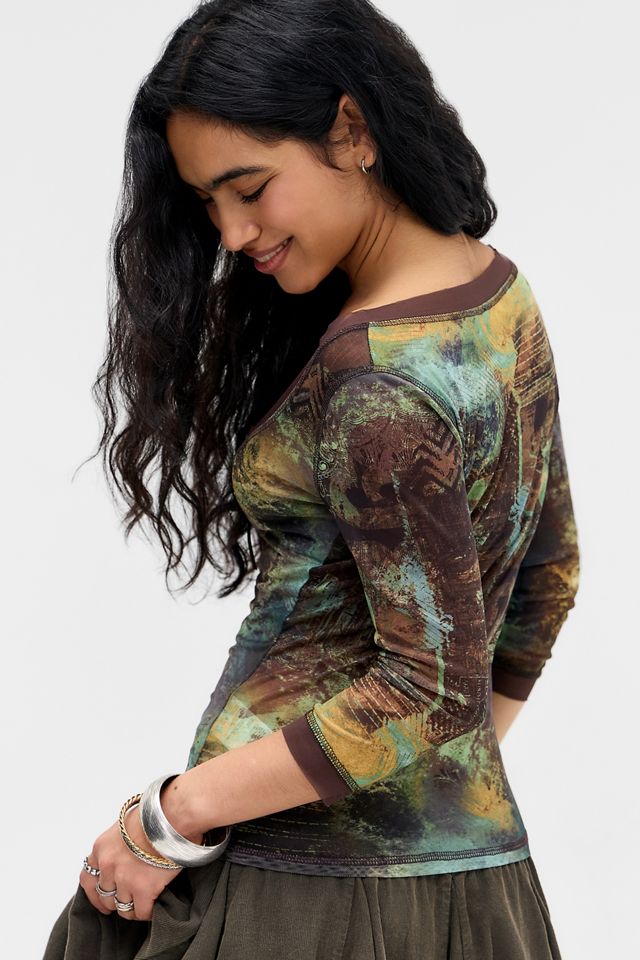 Kimchi Blue Ösen 3/4 Ärmel Mesh Bluse #3