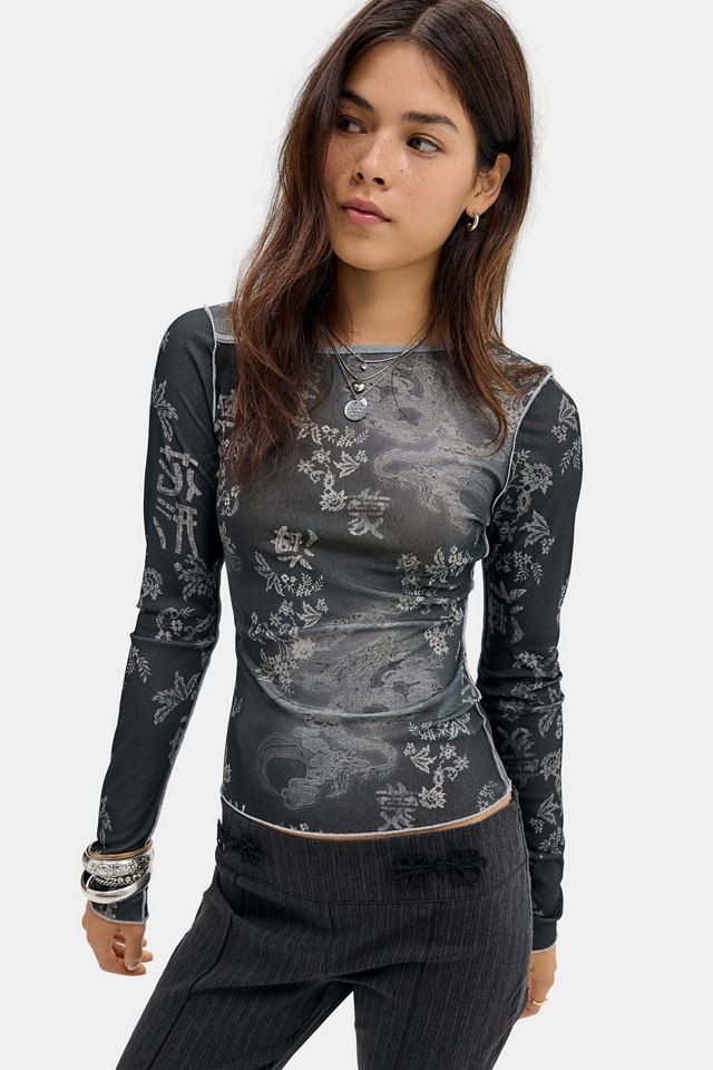 Silence + Noise Drae Mesh Print Long Sleeve Top #2