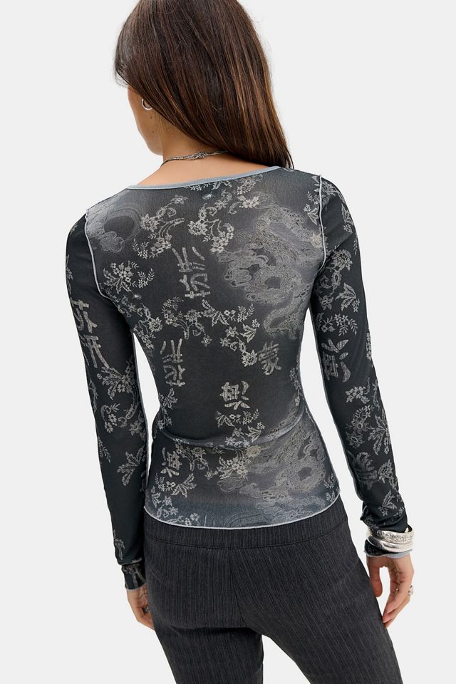 Silence + Noise Drae Mesh Print Long Sleeve Top #3
