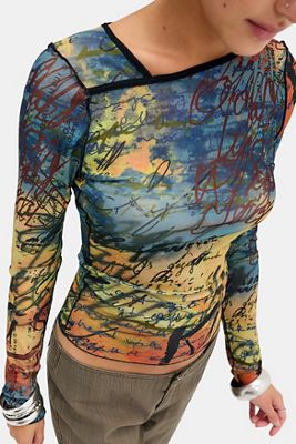 Silence + Noise Drae Mesh Print Long Sleeve Top