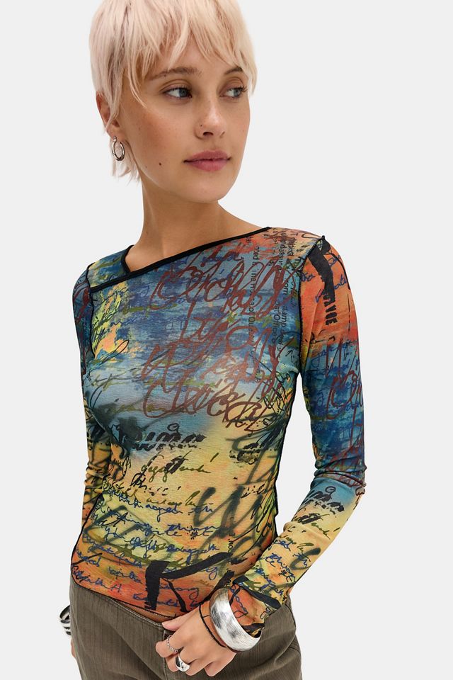 Silence + Noise Drae Mesh Print Long Sleeve Top #2
