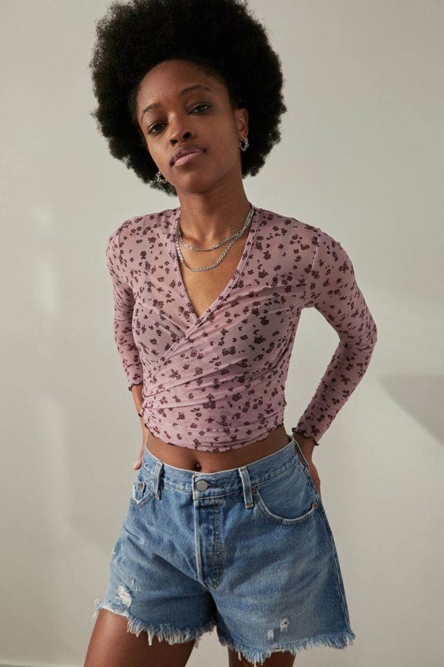 Floral mesh discount top long sleeve