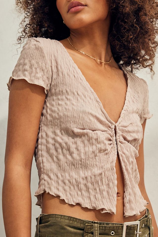 UO Shea Textured Short Sleeve Hook & Eye Top #1