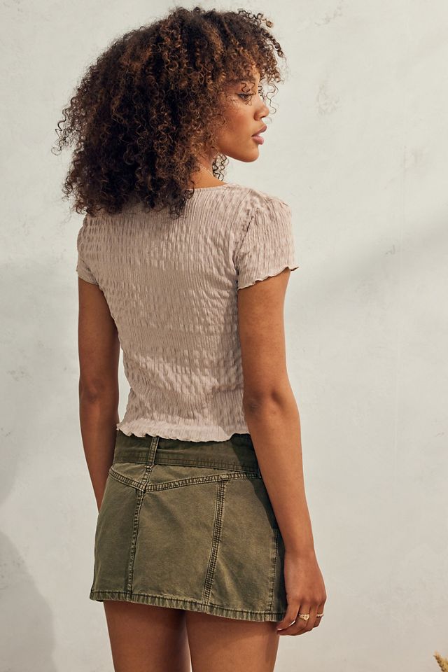 UO Shea Textured Short Sleeve Hook & Eye Top #2