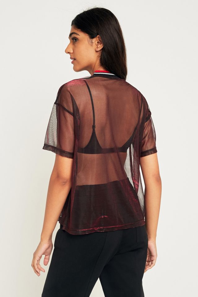 Light Before Dark Striped Neck Liquid Mesh T-Shirt #2