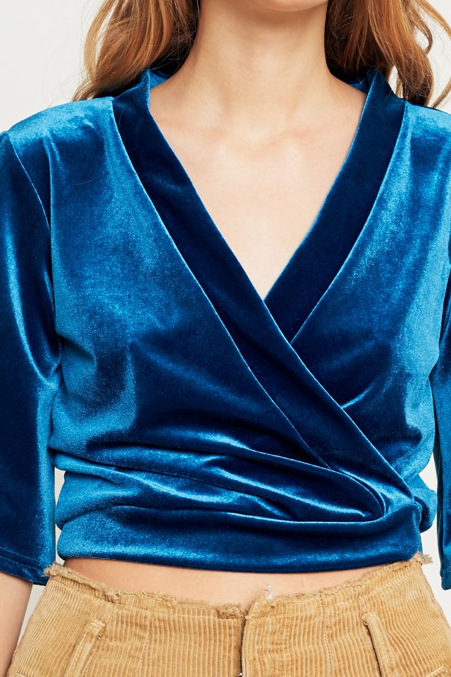 Alfileres y agujas recortados Velvet Navy Wrap Top #2